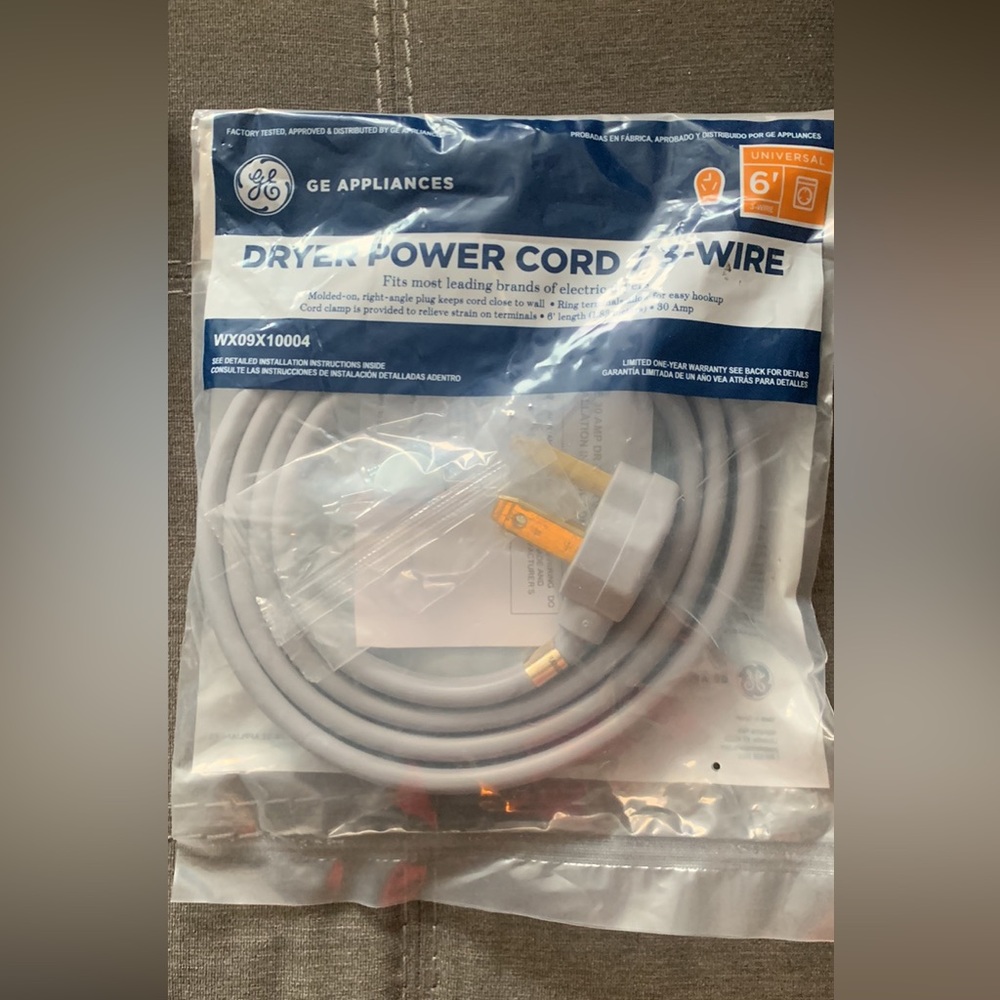 General Electric 3 Wire 30amp Dryer Cord, 6-Feet